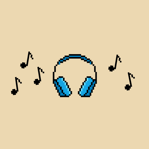 Blue headphones and music notes.